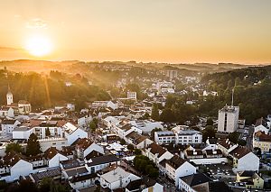 View over the city of Amstetten with mountains in the background