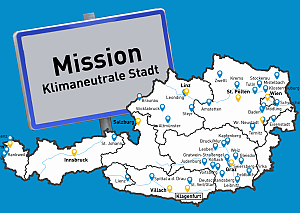 Österreichkarte mit eingezeichneten Städten