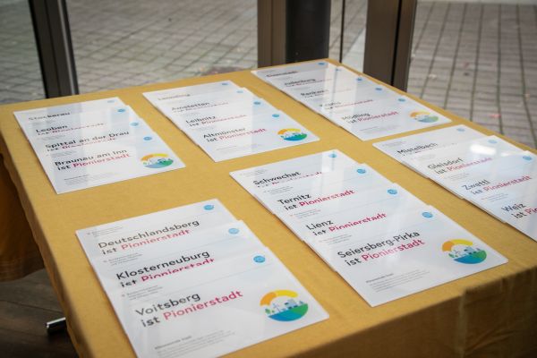 Schilder mit den Namen der Städte