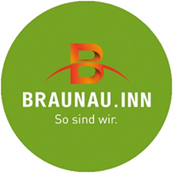 Logo with white letters on green Background: Braunau am Inn. So sind wir